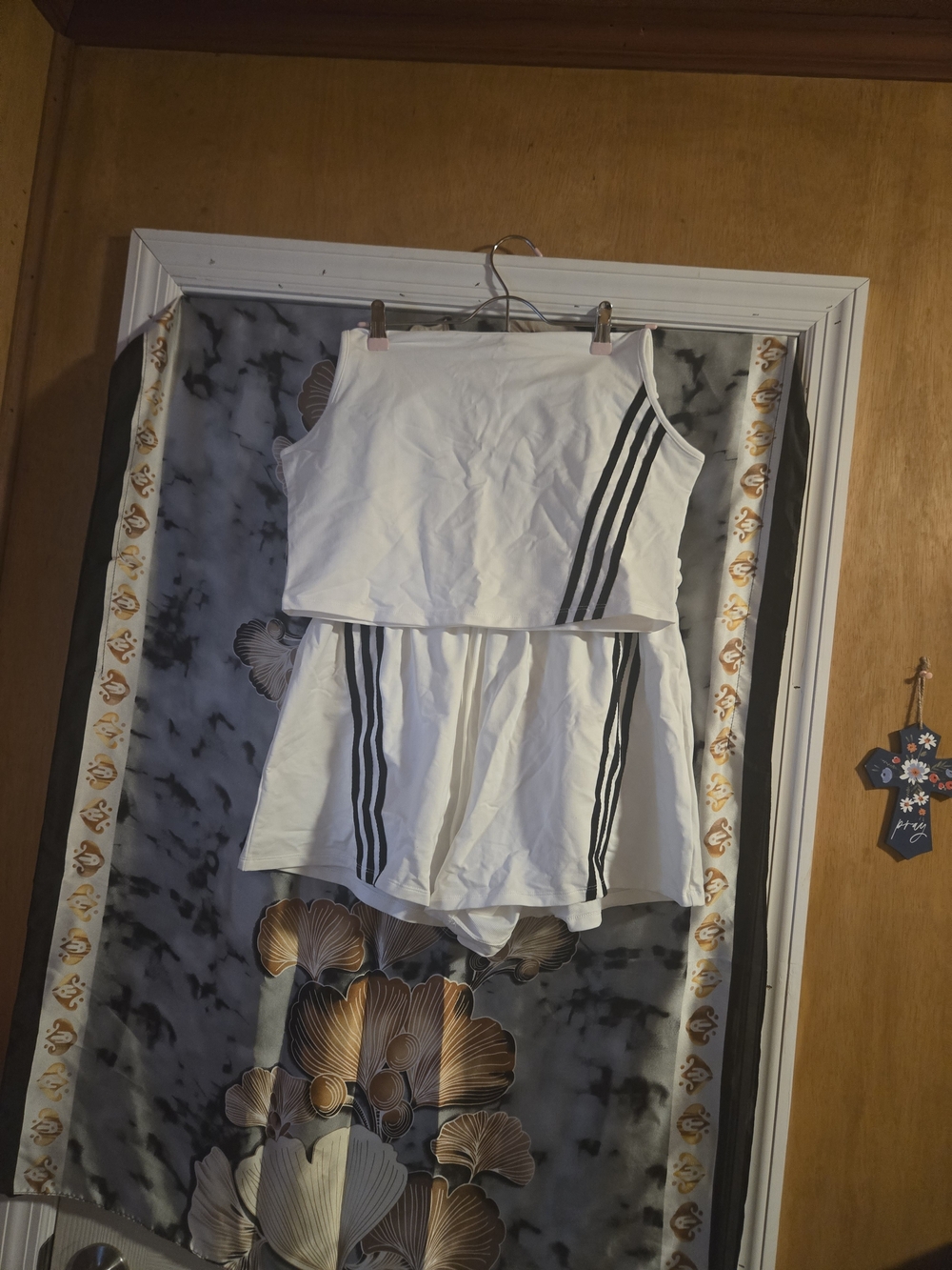 White Women’s Two-Piece Athletic Set with Black Stripes